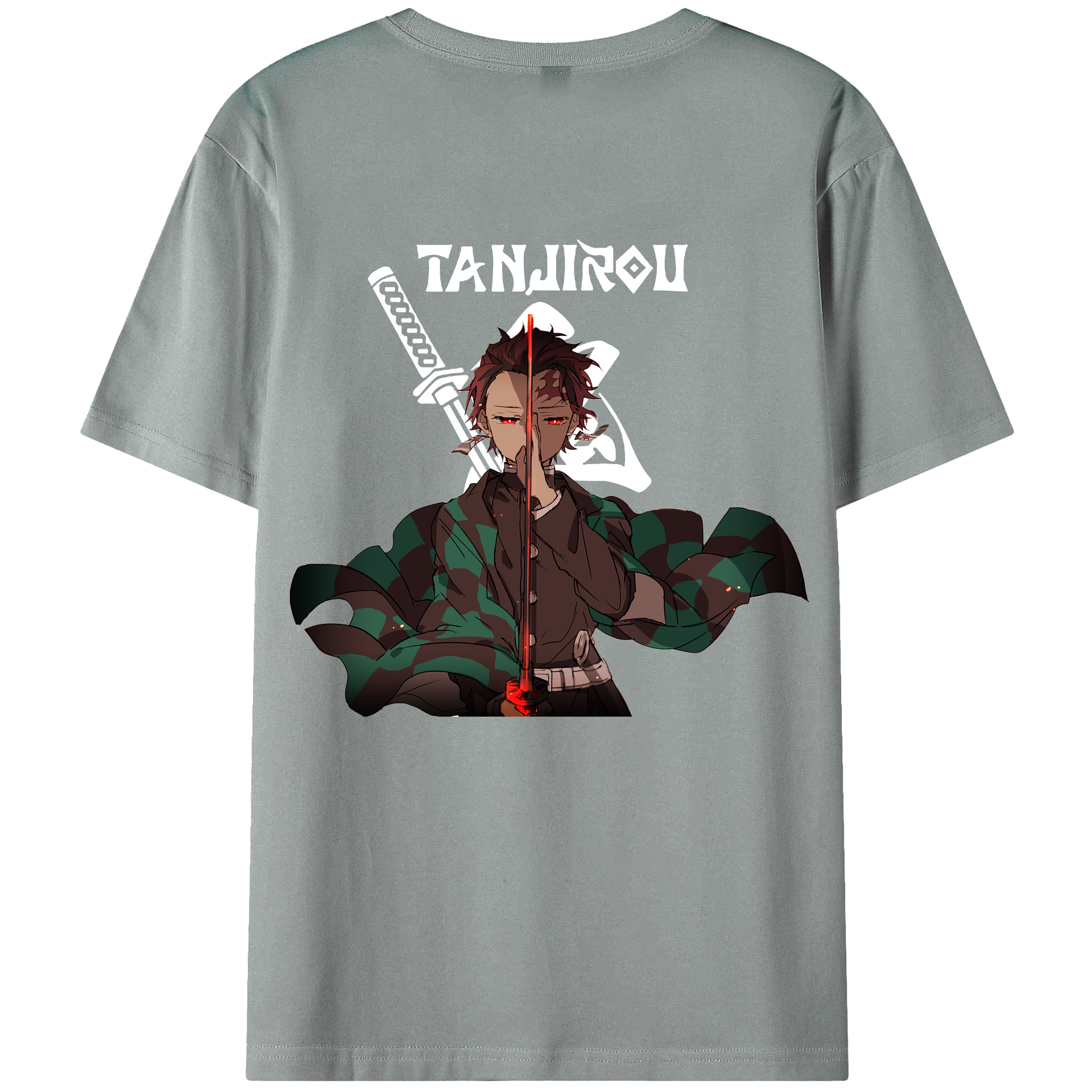 （画像用） 鬼滅の刃 竈門 炭治郎／かまど たんじろう Kamado Tanjirou 綿100％ メンズ半袖Tシャツ（バックプリント） 通気性